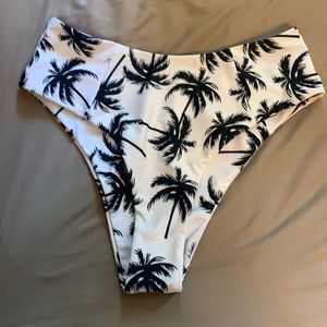 Black and white palm tree bathing suit bottom